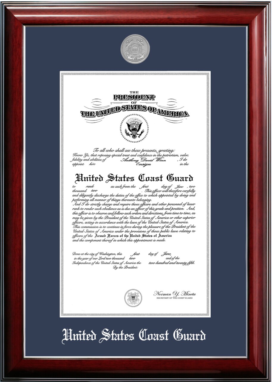 Patriot Frames Coast Guard 10x14 Certificate Classic Mahogany Frame with Silver Medallion
